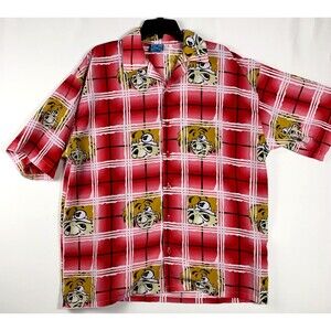 Seals Shirt Mens Large Urban Art cartoon Button Down Short Sleeve Red Check